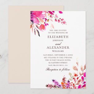 Invitación Boda floral rosa acuarela. Jardín botánico