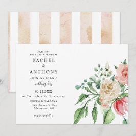 Invitación Boda floral rosa acuarela jardín elegante