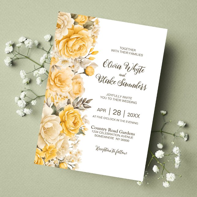 Invitación Boda floral rosa amarillo (Subido por el creador)
