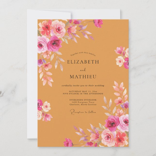 Invitación Boda Floral Rosa Ámbar (Anverso)