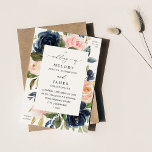 Invitación Boda floral rosa azul marino y Rubor<br><div class="desc">Haga que sus invitados se entusiasmen con su boda con sus invitaciones a la boda floral rosa azul marino y Rubor.</div>