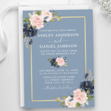 Boda Floral Rosa Azul Polvoriento Moderno Dorado