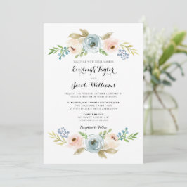 Invitación Boda floral rosa azul turbio y Rubor