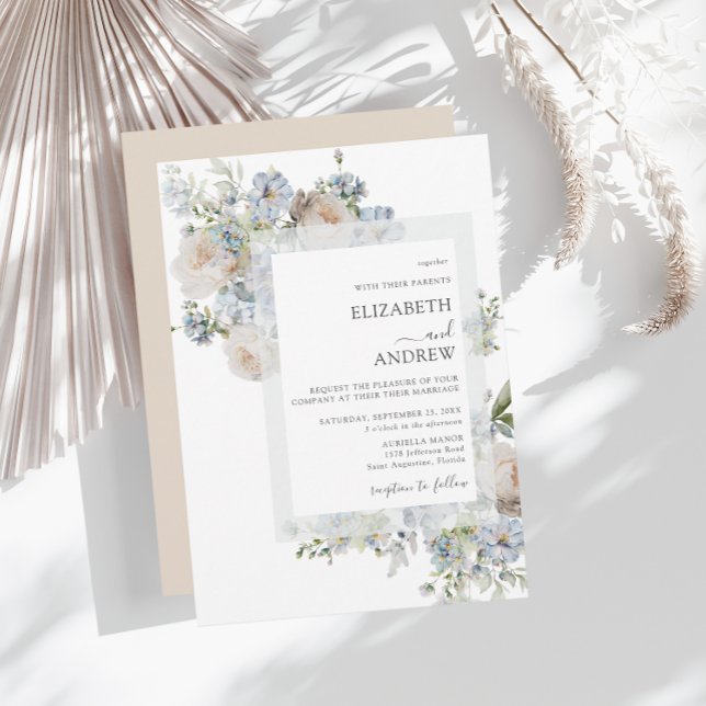 Invitación Boda floral rosa azul y azul turbio moderno Rubor (Subido por el creador)