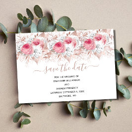 Invitación Boda floral rosa blanca de oro salva la fecha