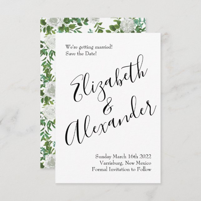 Invitación Boda floral rosa blanca y negra (Anverso / Reverso)