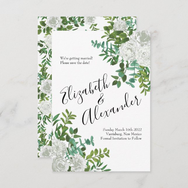Invitación Boda floral rosa blanca y negra (Anverso / Reverso)