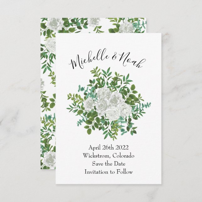 Invitación Boda floral rosa blanca y negra (Anverso / Reverso)