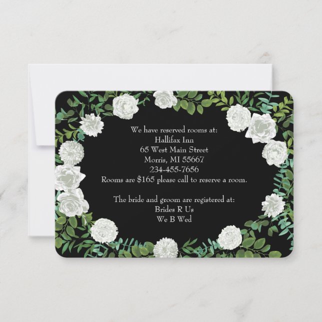 Invitación Boda floral rosa blanca y negra (Anverso)