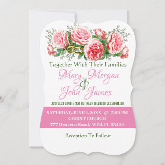 Invitación Boda floral rosa, blanco y verde