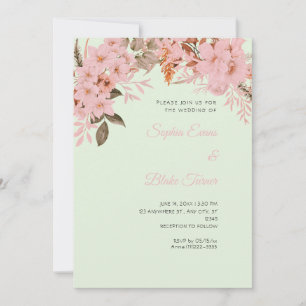 Invitación Boda Floral Rosa Boho de Invierno Verde Claro