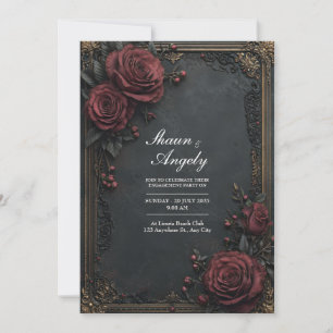 Invitación Boda Floral Rosa Borgoña Carbón Oscuro