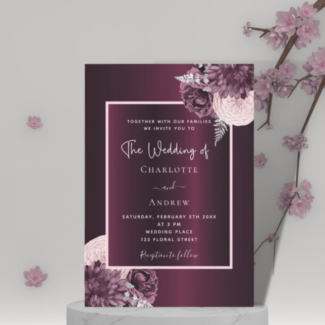 Invitación Boda floral rosa borgoñona (Subido por el creador)