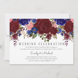 Invitación Boda floral rosa borgoñona encantada