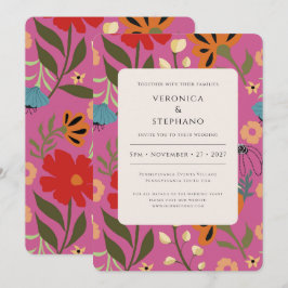 Invitación Boda floral rosa brillante