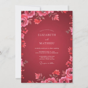 Invitación Boda floral rosa carmesí