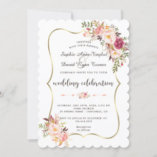 Invitación Boda floral rosa Charm Gold Rubor