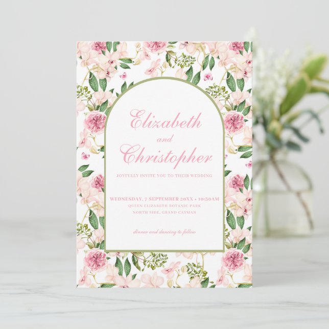 Invitación Boda Floral Rosa Claro Romántico (Anverso de pie)