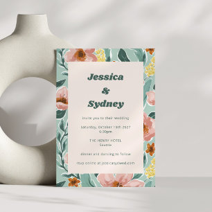 Invitación Boda floral rosa con menta salvia rubor Precioso