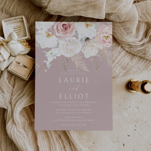 Invitación Boda floral rosa con polvo blanco y Rubor (Subido por el creador)