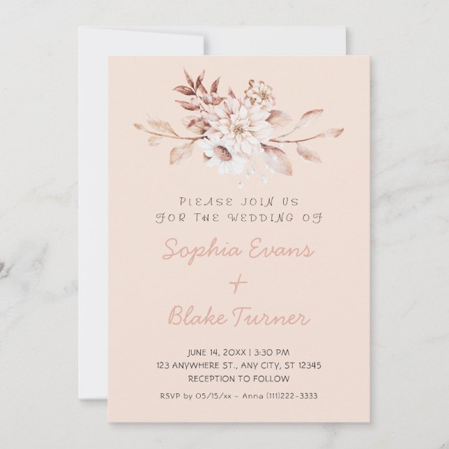 Invitación Boda Floral Rosa Crema Rústica Moderna (Anverso)