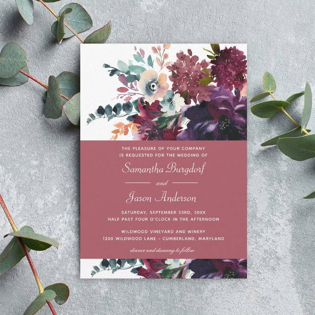 Invitación Boda floral Rosa de agua de vino de lujo (Available in both printed and instant download digital formats.)
