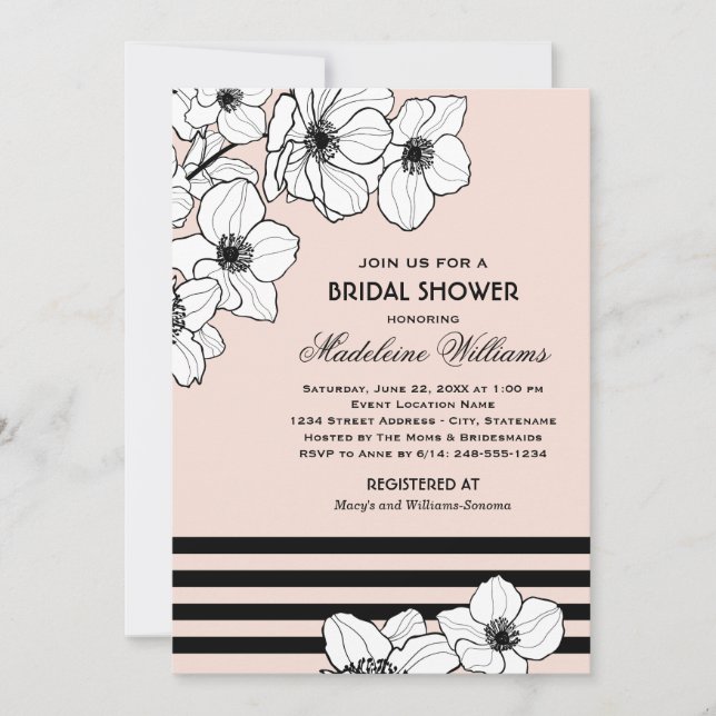 Invitación Boda floral rosa de anémona Rubor ducha de novia (Anverso)