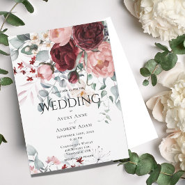 Invitación Boda floral rosa de Borgoña
