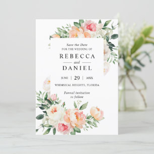 Invitación Boda floral rosa de Borgoña y Rubor salvan la fech