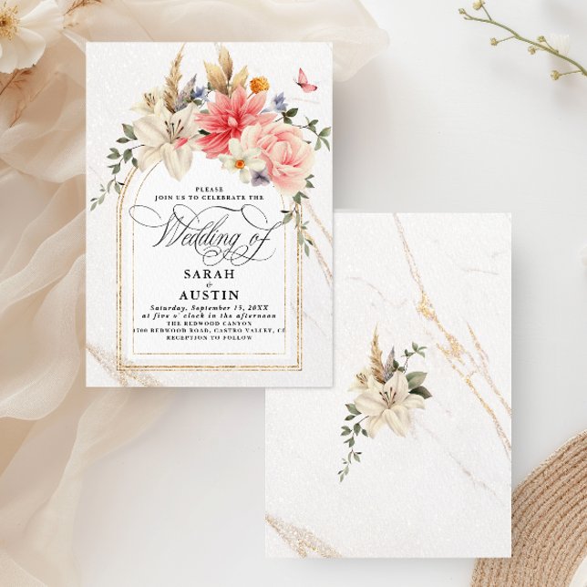 Invitación Boda floral rosa de caligrafía de Moda de lujo (Subido por el creador)