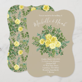 Invitación Boda floral Rosa de color amarillo claro y caqui