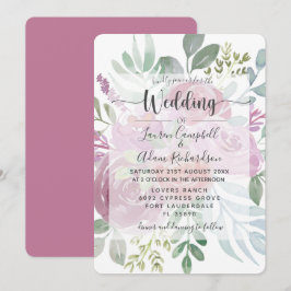 Invitación Boda floral Rosa de color de agua rústico