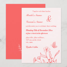 Invitación Boda floral rosa de coral romántico elegante
