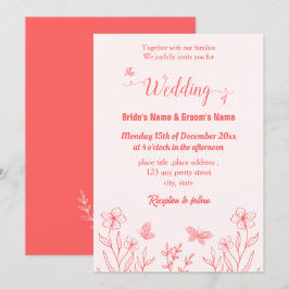 Invitación Boda floral rosa de coral romántico elegante