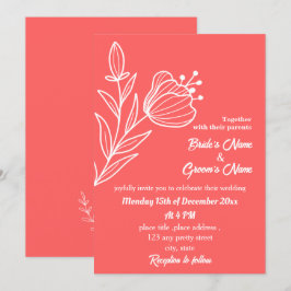 Invitación Boda floral rosa de coral romántico elegante