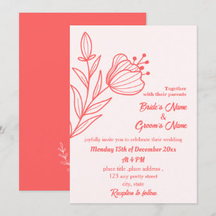 Invitación Boda floral rosa de coral romántico elegante