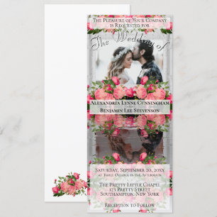 Invitación Boda Floral Rosa de Fotos Único Reflejante
