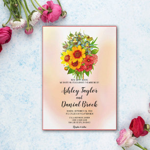 Invitación Boda floral rosa de girasol color agua de buquet I
