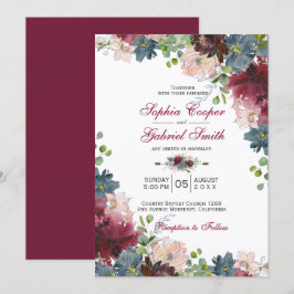 Invitación Boda floral rosa de la Marina Borgoña Botánica Mod