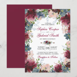 Invitación Boda floral rosa de la Marina Borgoña Botánica Mod