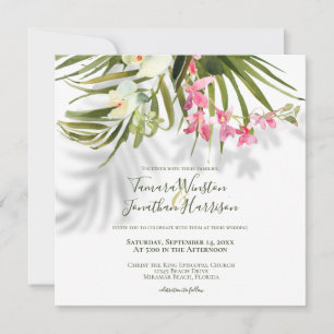 Invitación Boda floral rosa de la vegetación tropical de la p