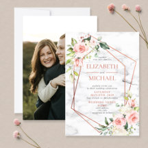 Boda floral rosa de mármol geométrico de cobre