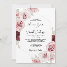 Invitación Boda floral rosa de Rubor rojo borgoña