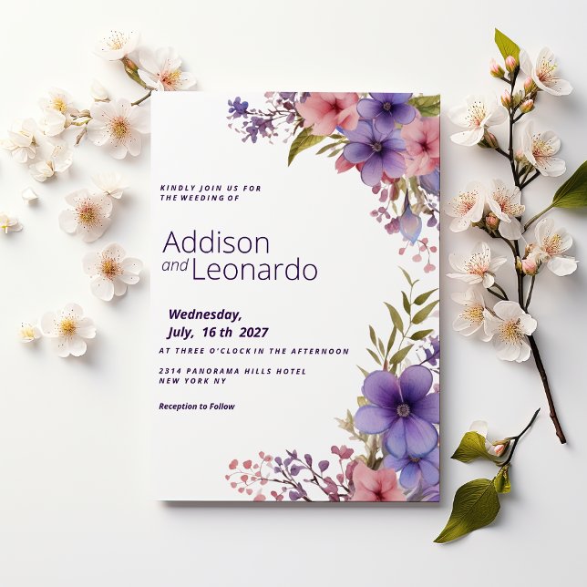 Invitación Boda floral rosa de verano primavera (Spring summer lavender pink floral Wedding )