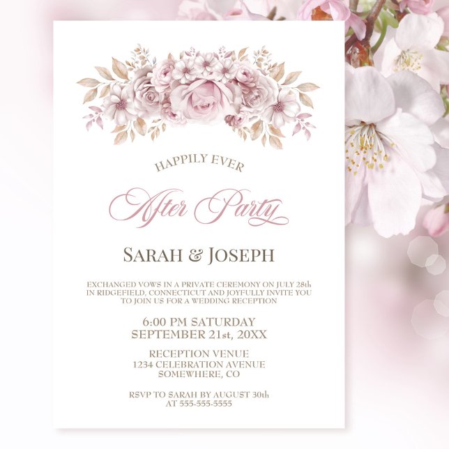 Invitación Boda Floral Rosa Después Del Fiesta (Subido por el creador)