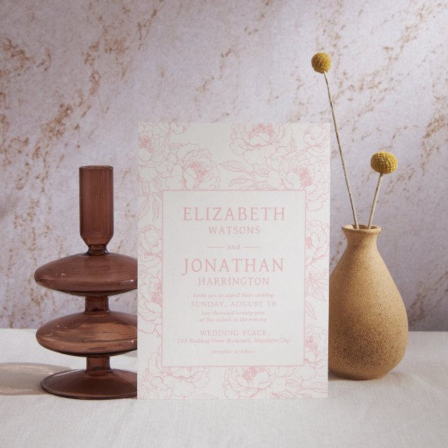 Invitación Boda Floral Rosa Dusty (Dusty Pink Minimalist Floral Wedding Invitation)