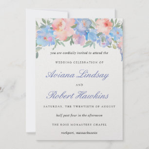 Invitación Boda floral rosa Dusty Blue Rubor