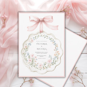 Invitación Boda floral rosa elegante vintage