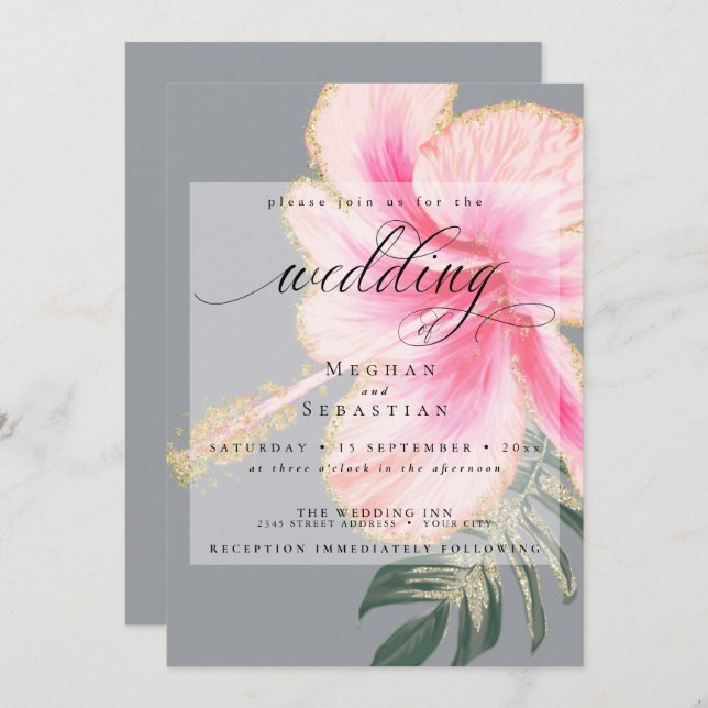 Invitación Boda floral rosa elegante y audaz (Anverso / Reverso)