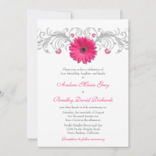 Invitación Boda floral rosa Gerbera Daisy Silver